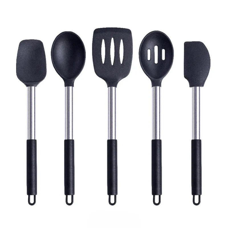 Anygleam Kitchen Utensils Set 5pcs Black/ Silver