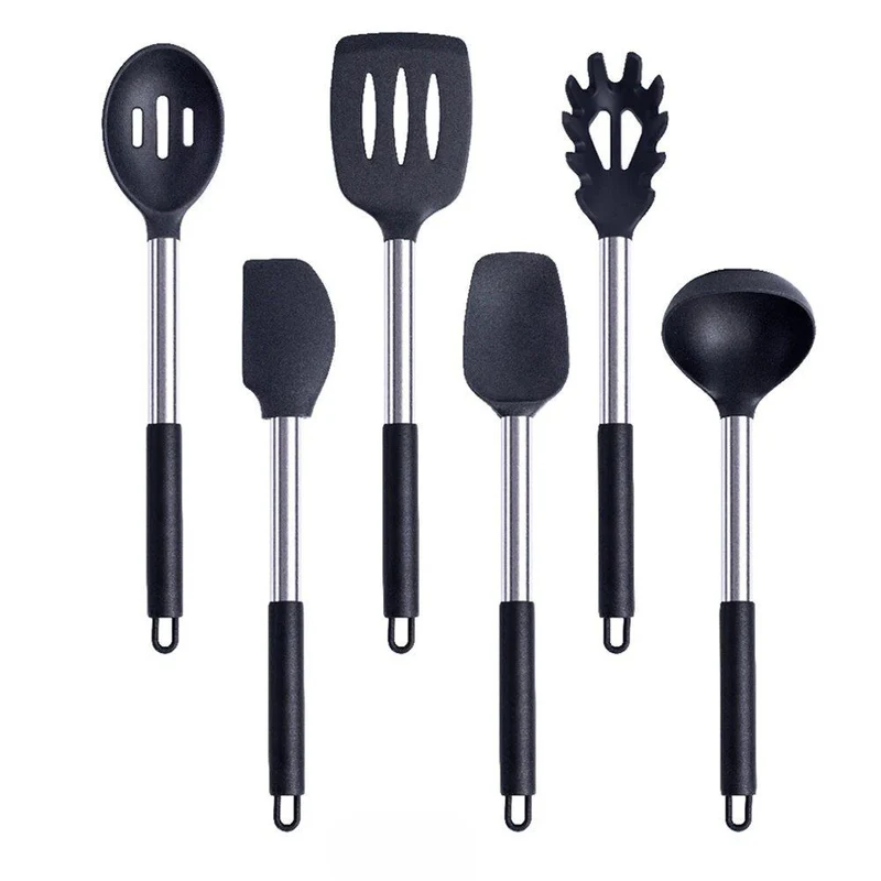 Anygleam Kitchen Utensils Set 6pcs Black/ Silver