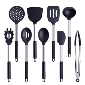 Anygleam Kitchen Utensils Set 9pcs Black/ Silver