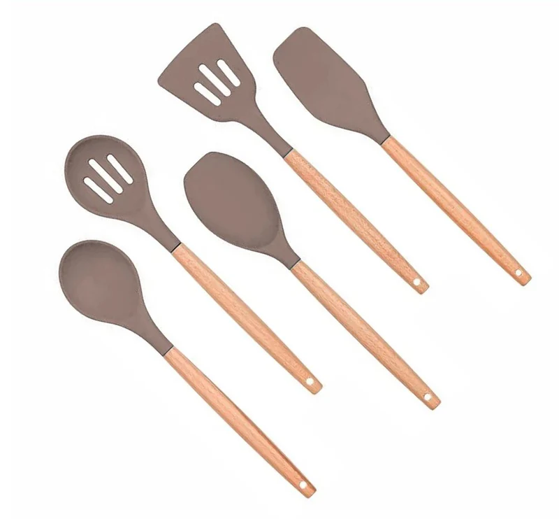 Anygleam Utensils Set 5pcs Khaki Wooden Handle