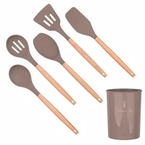 Anygleam Utensils Set Wooden Handle 5 w/ Storage