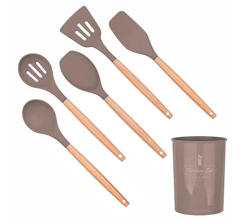 Anygleam Utensils Set Wooden Handle 5 w/ Storage
