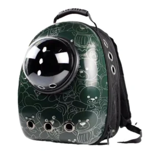 Anypet Green Bears Print Space Capsule Pet Carrier